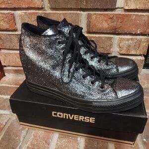 Converse Wedge Black Sparkly Sneakers